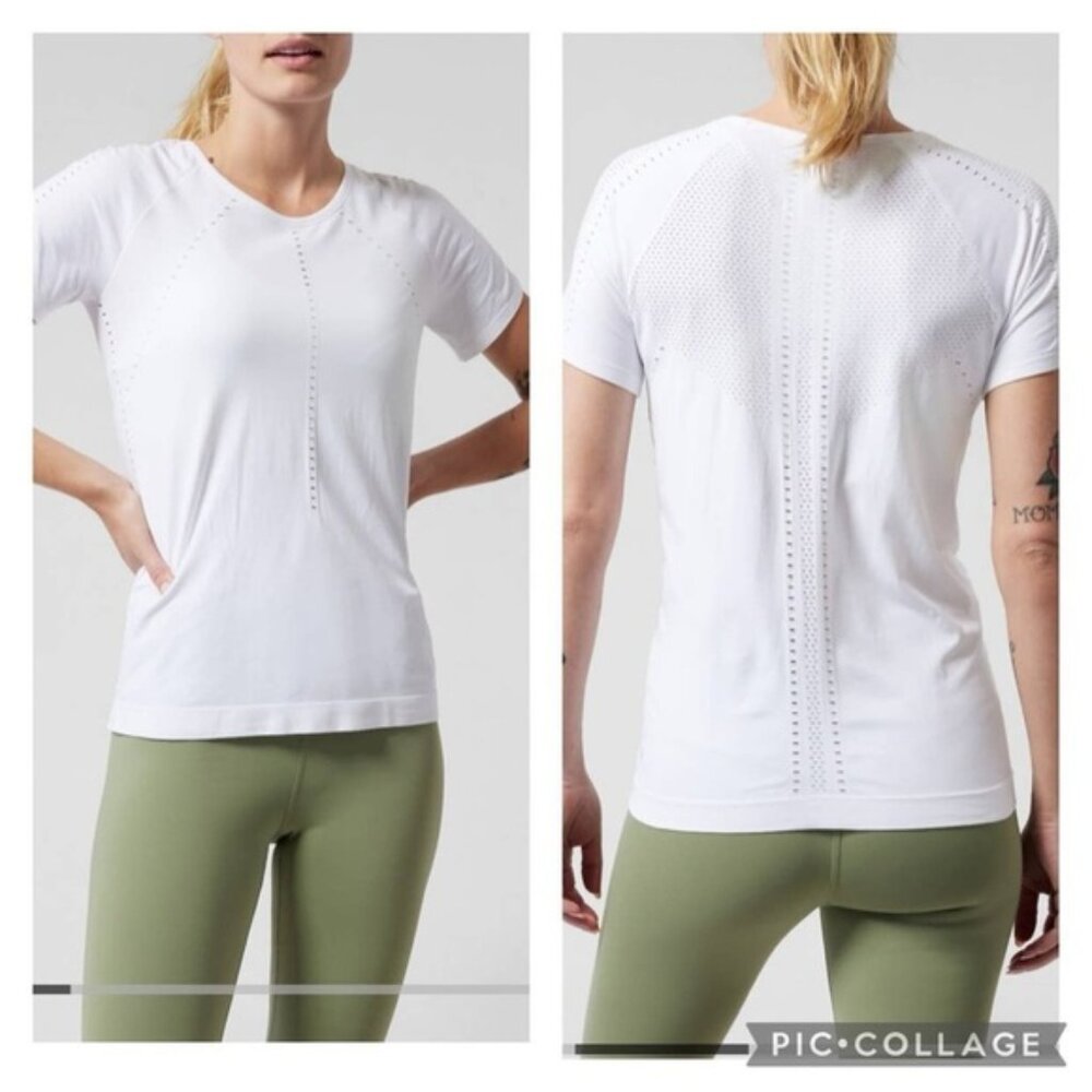 ATHLETA Foothill Short Sleeve Seamless Perforated Athletic Tee  Light Pink